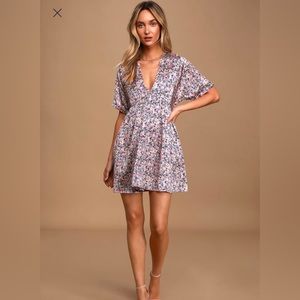 Floral Print Satin Babydoll Dress